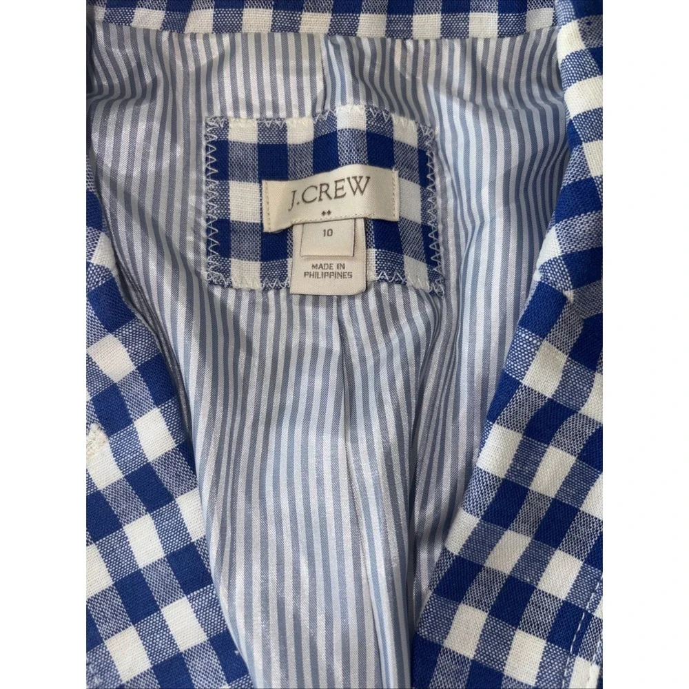 J Crew Schoolboy Gingham blazer Linen Womens 10 G1482 Lined Plaid Blue Summer